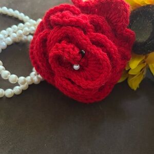 Elegant Red Crochet Flower cross body bag